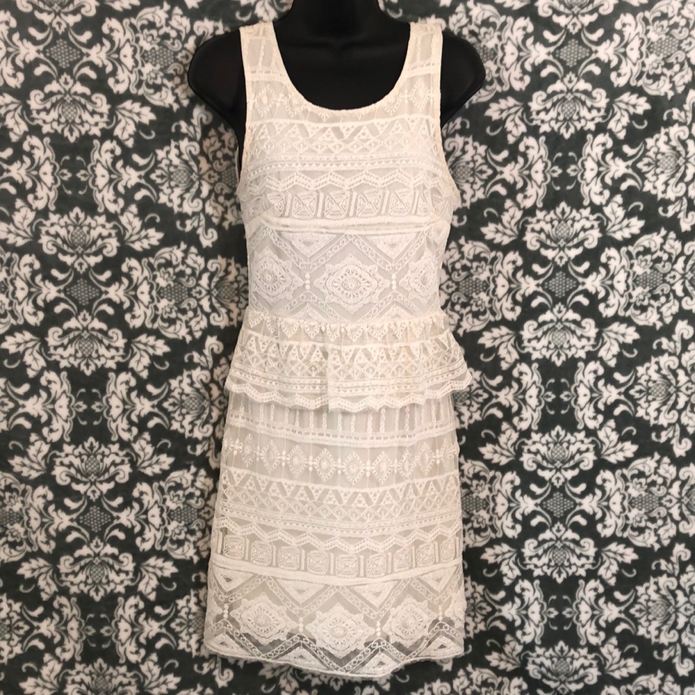 COPY - AEO Crochet Mesh Overlay Peplum Sleeveless Dress FINAL PRICE